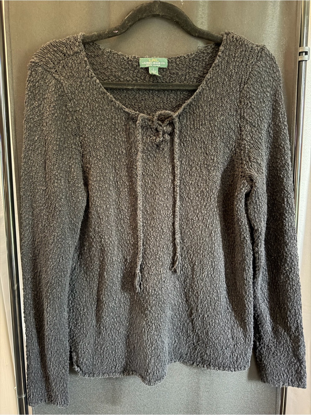 Lauren Ralph Lauren Charcoal Textured Tie-Neck Sweater